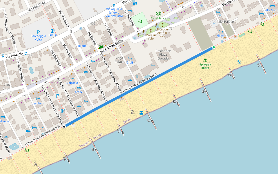 Lungomare Sophia Loren walking route map in Lido di Jesolo
