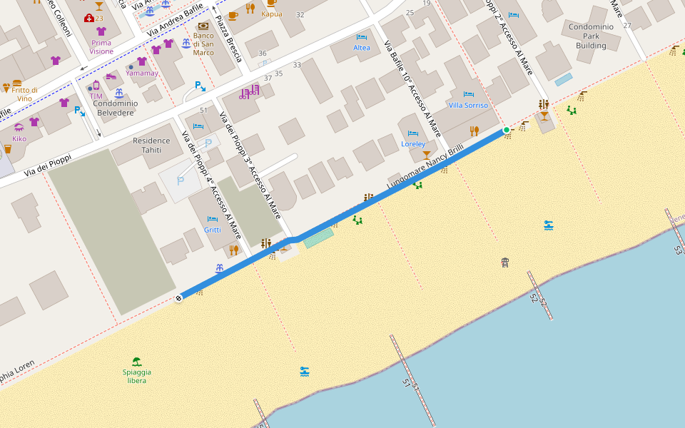 Lungomare Nancy Brilli walking route map in Lido di Jesolo