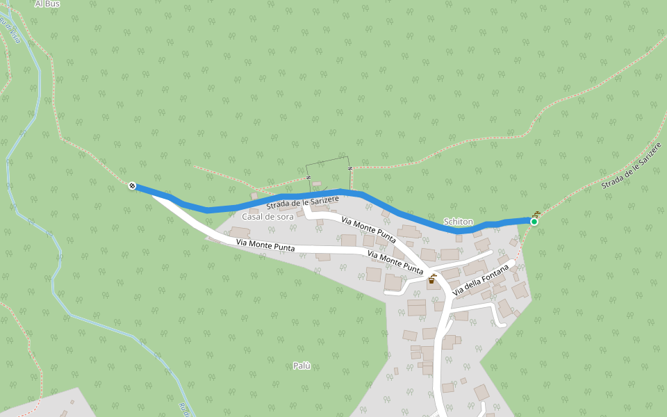 Strada de le Sarizere walking route map in Forno di Zoldo