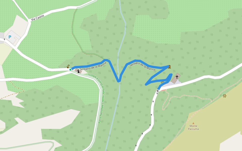 Sentiero de la Manna walking route map in San Giovanni A Piro