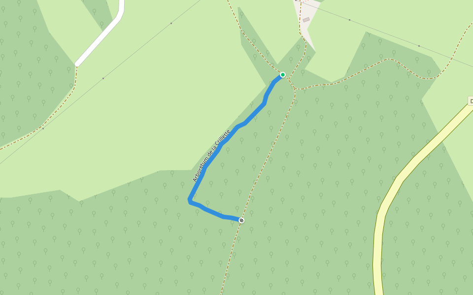 Arboretum de la Crillette walking route map in Montrond