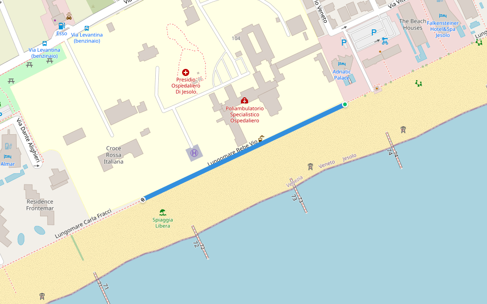 Lungomare Bebe Vio walking route map in Lido di Jesolo