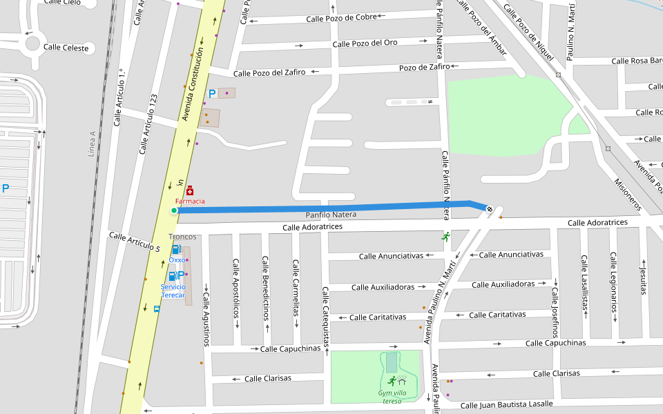 Panfilo Natera walking route map in Aguascalientes