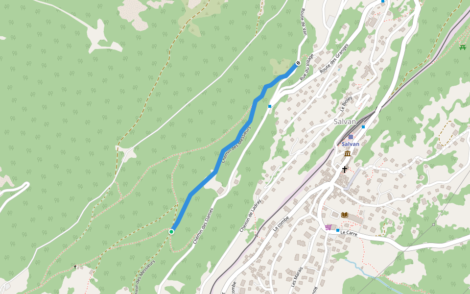 Chemin des Messieurs walking route map in Salvan