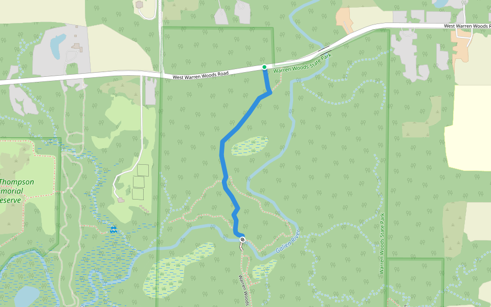 Warren Woods Climax Old Growth Virgin Timber Trail walking route map in Three Oaks