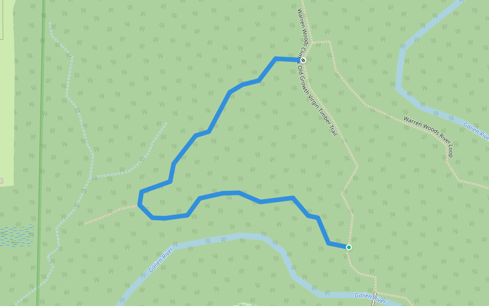 Warren Woods Bluff Loop walking route map in Three Oaks