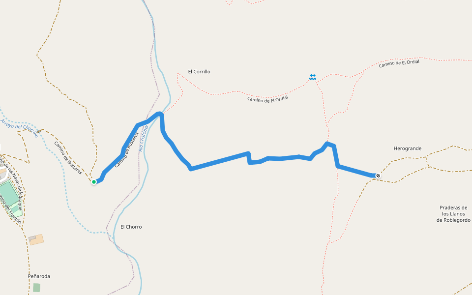 Camino de Bustares walking route map in El Ordial