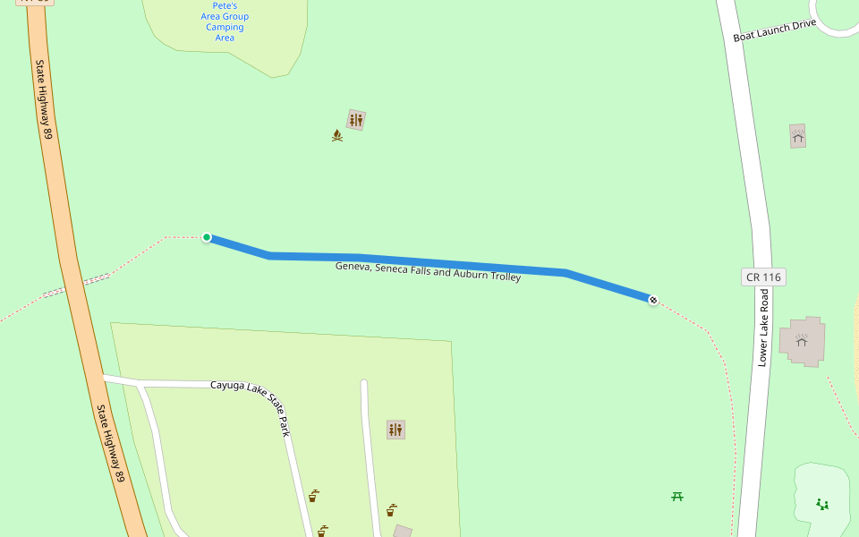 Geneva, Seneca Falls and Auburn Trolley walking route map in Seneca Falls