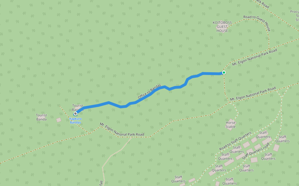 Office to Bandas walking route map in Endebess