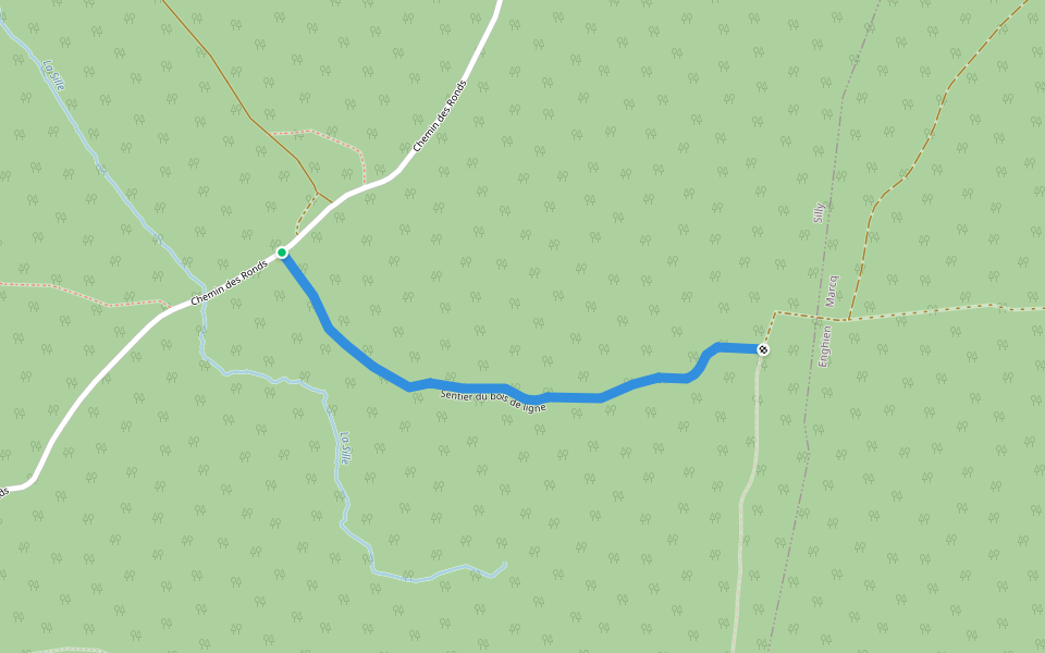 Sentier du bois de ligne walking route map in Silly