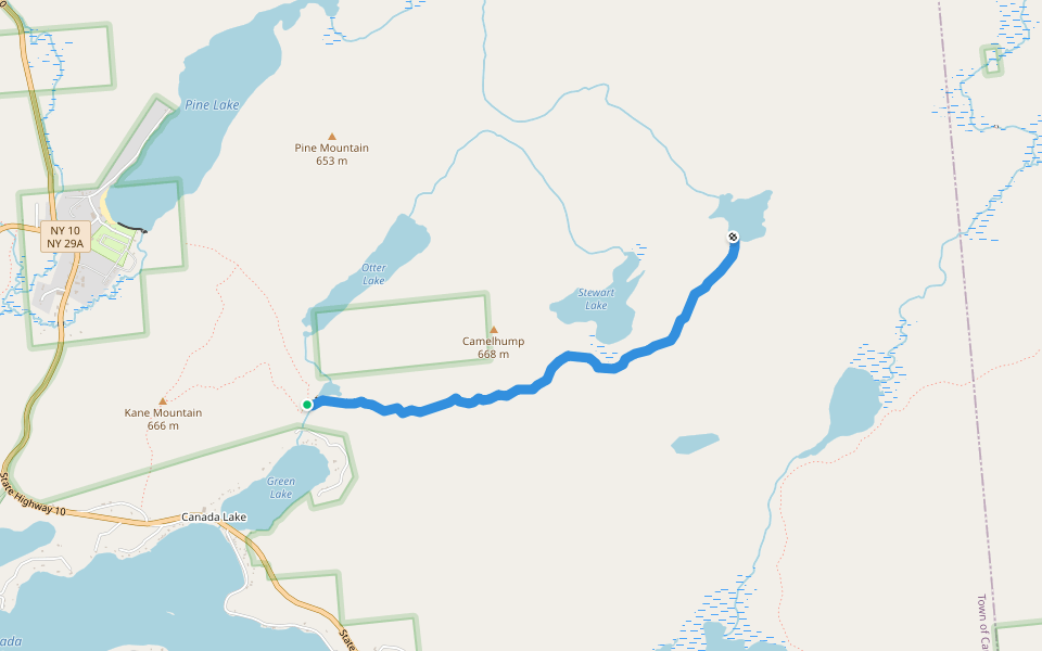 Stewart and Indian Lake trail walking route map in Caroga Lake