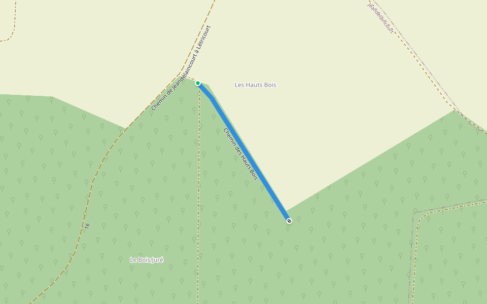 Chemin des Hauts Bois walking route map in Jeandelaincourt