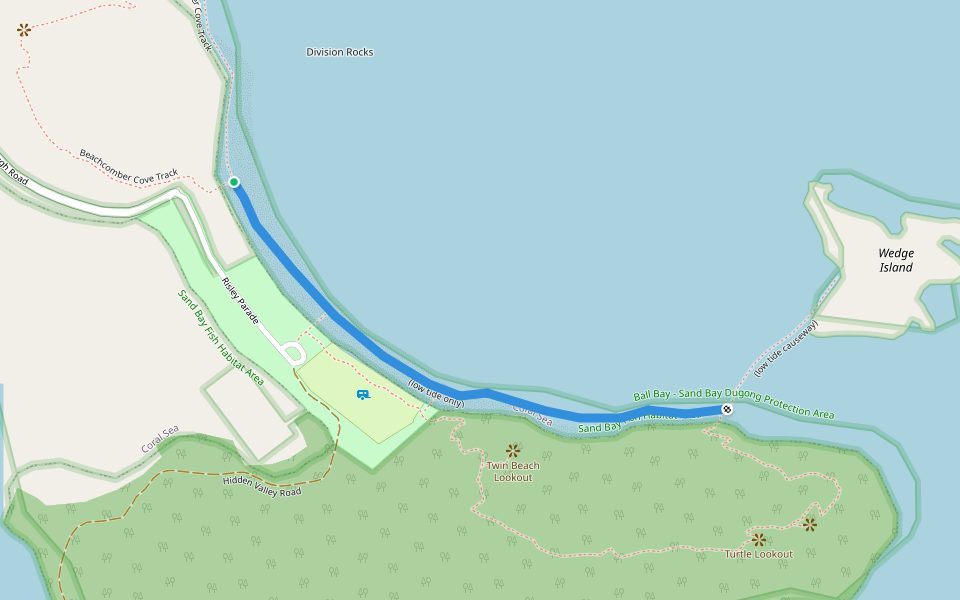 (low tide only) walking route map in Coral Sea