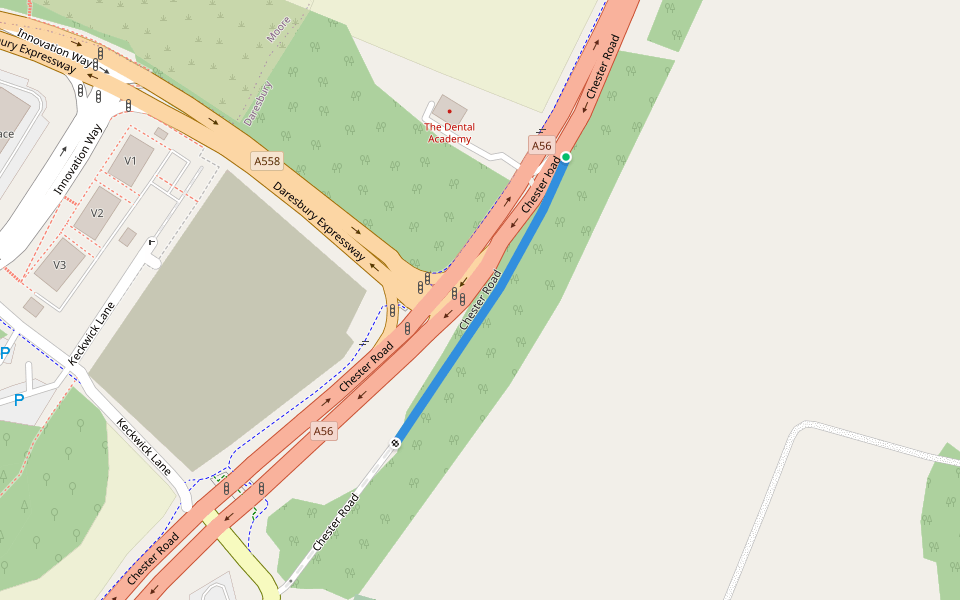 Chester Road walking route map in Daresbury