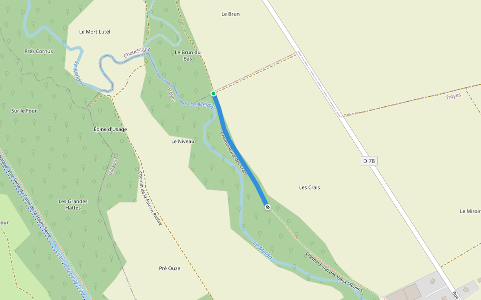 Chemin Rural des Crais walking route map in Villacerf