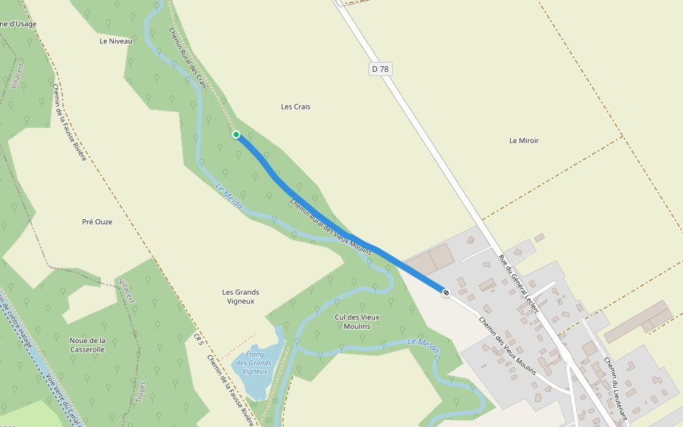 Chemin Rural des Vieux Moulins walking route map in Villacerf