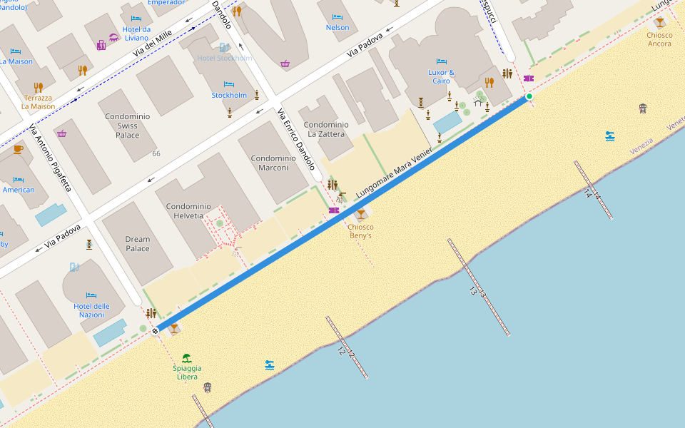 Lungomare Mara Venier walking route map in Lido di Jesolo
