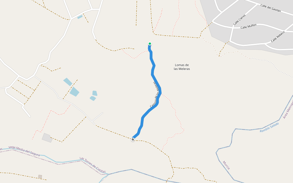 Camino de las Meleras walking route map in Las Torres de Cotillas