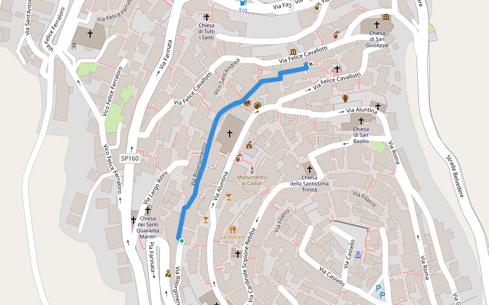 Via Risorgimento walking route map in San Marco D'alunzio