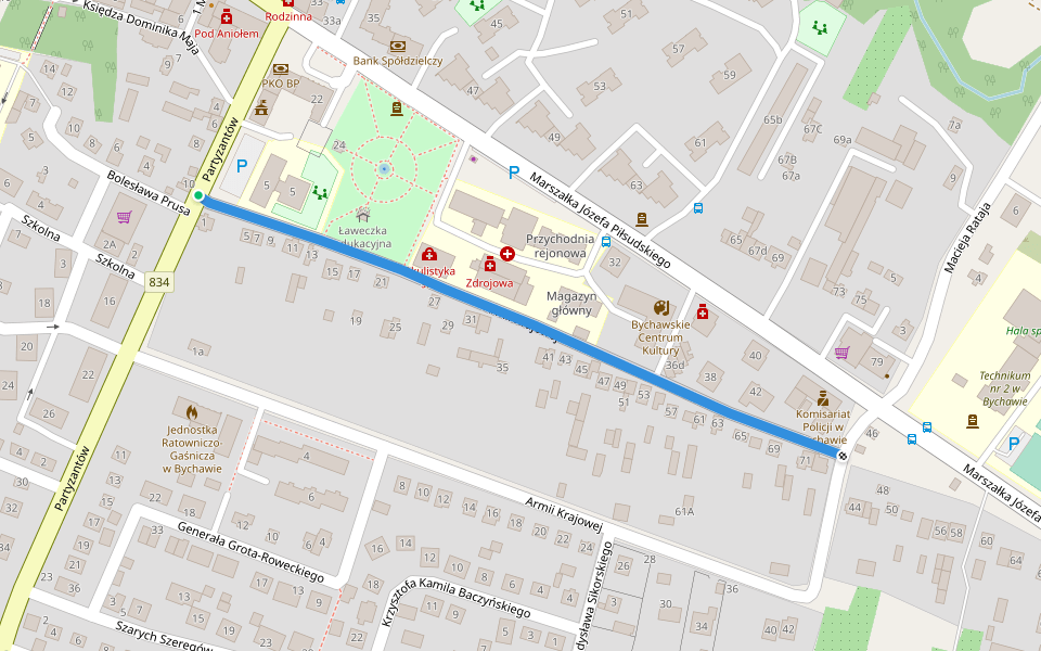 Armii Krajowej walking route map in Bychawa