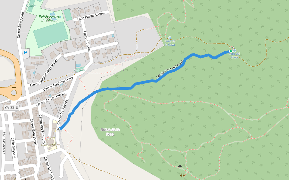 Senda Font del Frare walking route map in Olocau