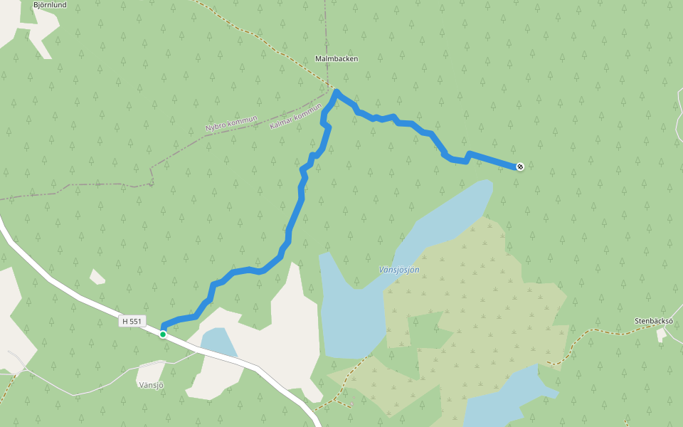 Skogsväg walking route map in Vänsjö