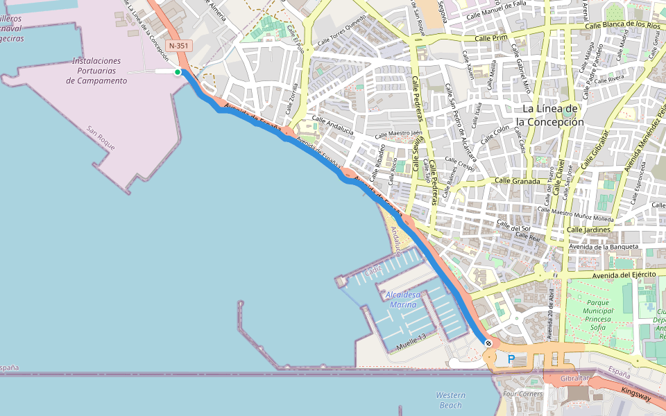 Paseo Marítimo de Poniente walking route map in San Roque