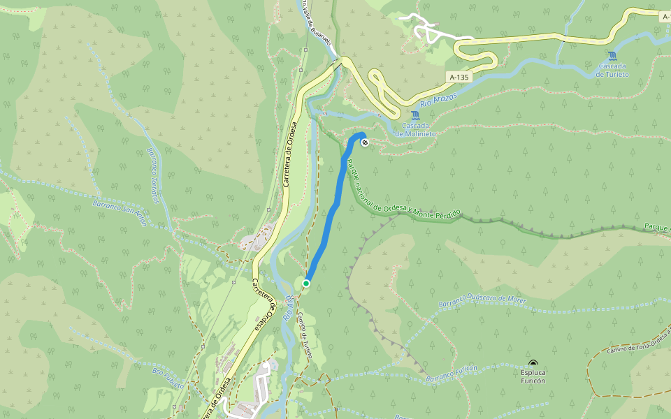 Camino de Turieto walking route map in Torla-Ordesa