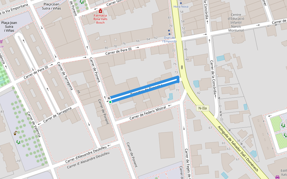 Passatge de Ponent walking route map in Figueres