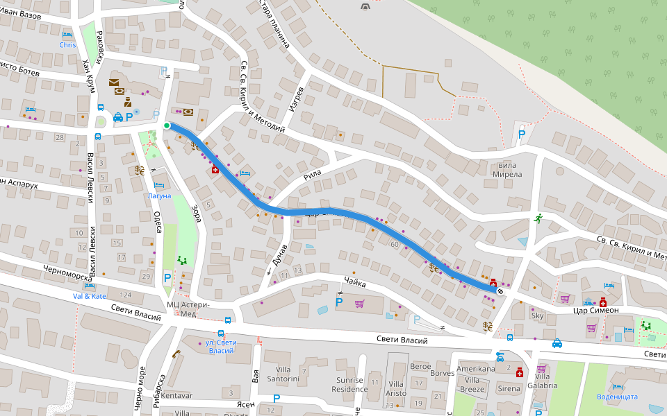 Цар Симеон walking route map in Sveti Vlas