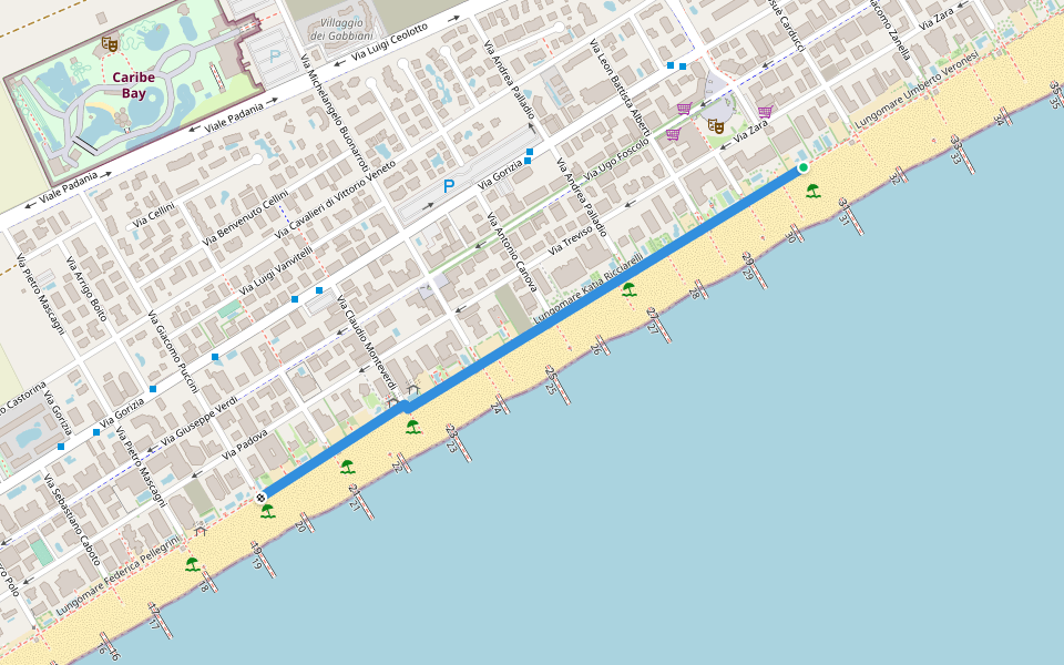 Lungomare Katia Ricciarelli walking route map in Lido di Jesolo