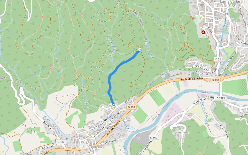 Chemin du Poujol sur Orb à Villecelle walking route map in Le Poujol-sur-Orb