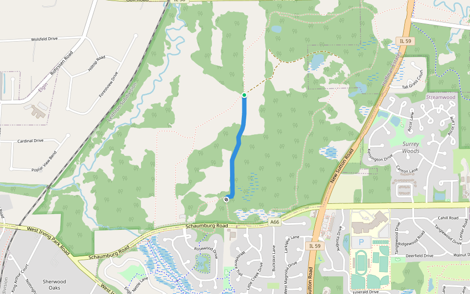 Poplar Creek Blue Unpaved Trail walking route map in Streamwood