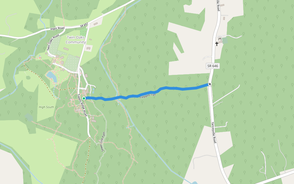 Flagged Trail walking route map in Louisa