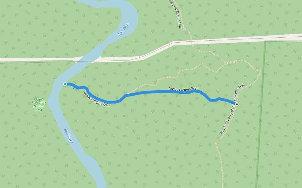 Sandy Ledges Trail walking route map in Mellen