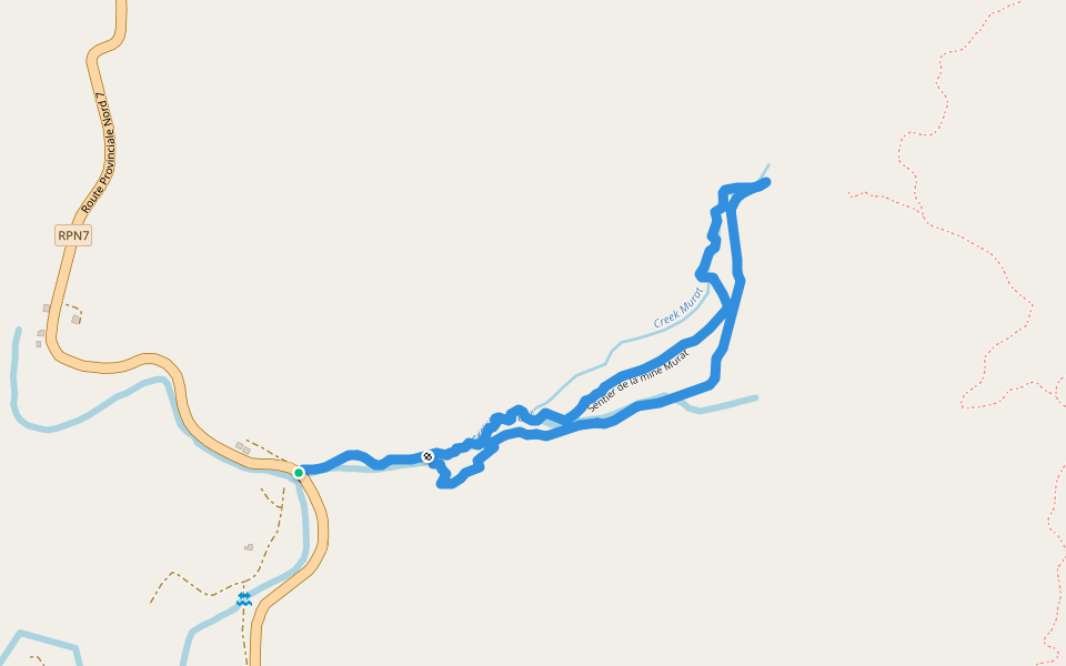 Sentier de la mine Murat walking route map in Sarramea