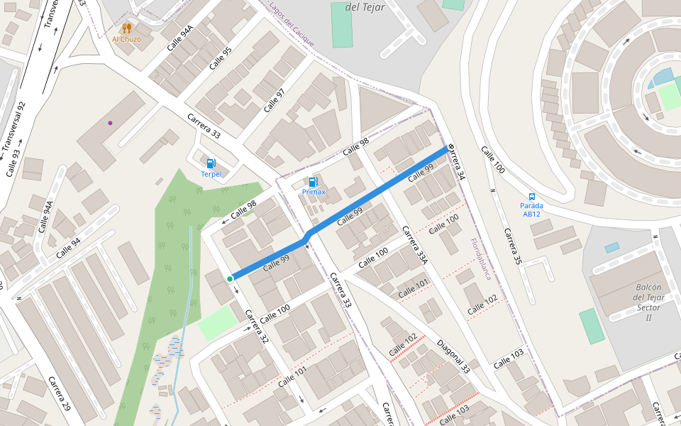 Calle 99 walking route map in Bucaramanga