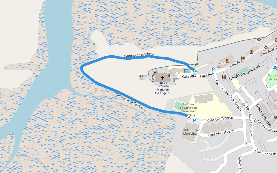 Camino de la Ribera walking route map in San Vicente de la Barquera