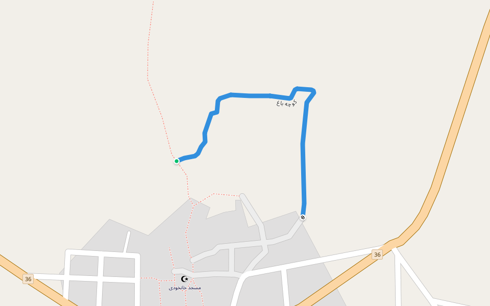 کوچه باغ walking route map in Tāsh-e-olyā