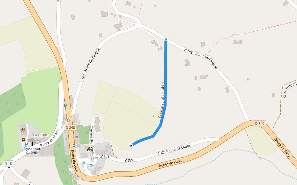 Chemin rural de Labro walking route map in Camburat