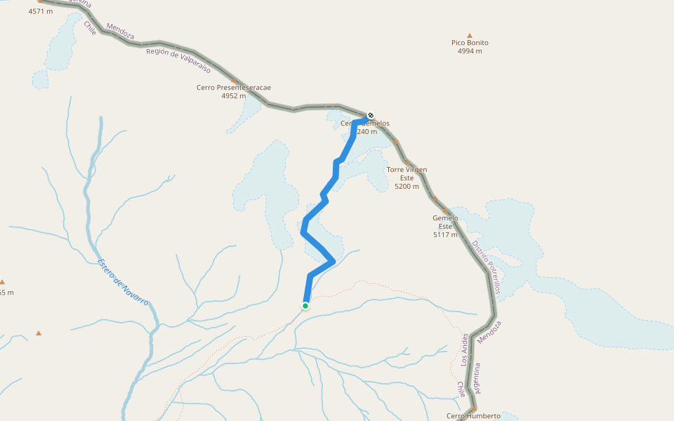 Ruta co. Gemelos walking route map in Cancha Pelada