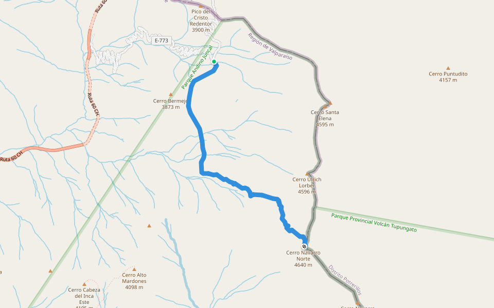 Ruta Co. Navarro Norte walking route map in Cancha Pelada