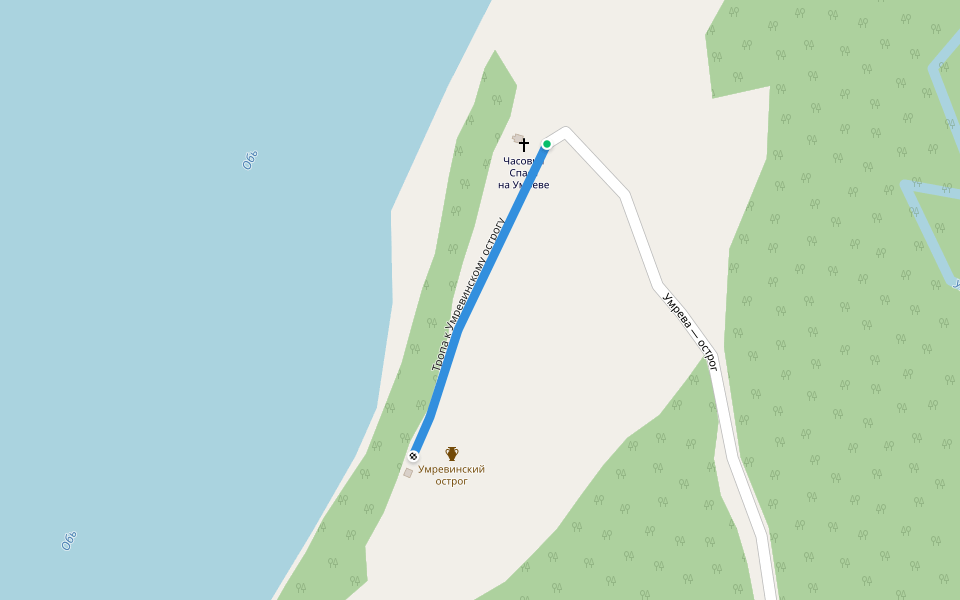 Тропа к Умревинскому острогу walking route map in Umreva