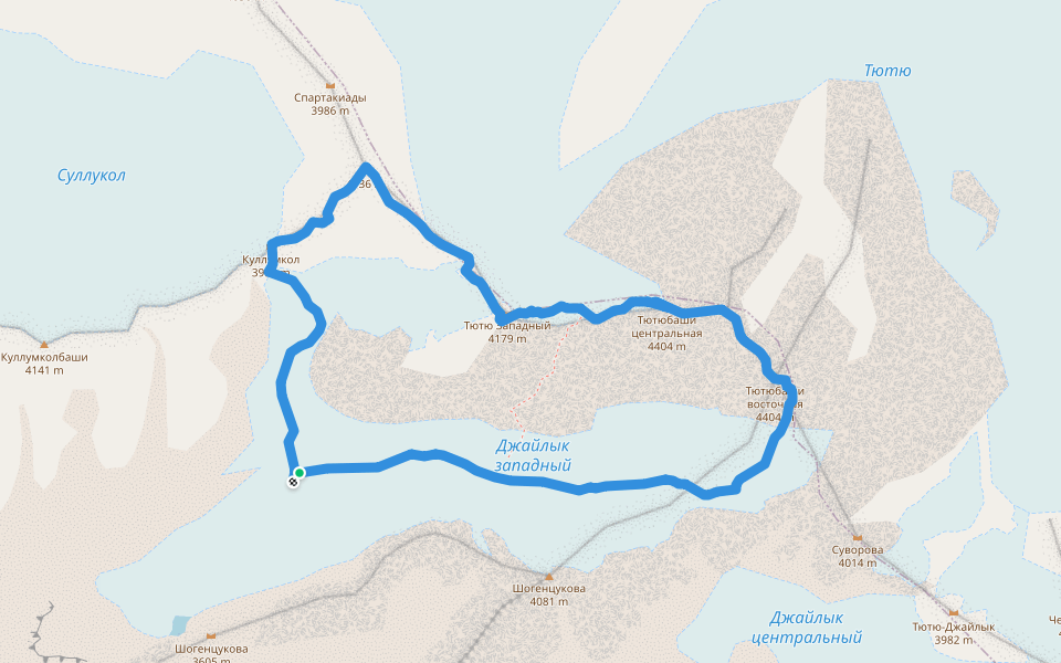 альп.маршрут траверс Тютю 3А walking route map in Verkhnii Baksan