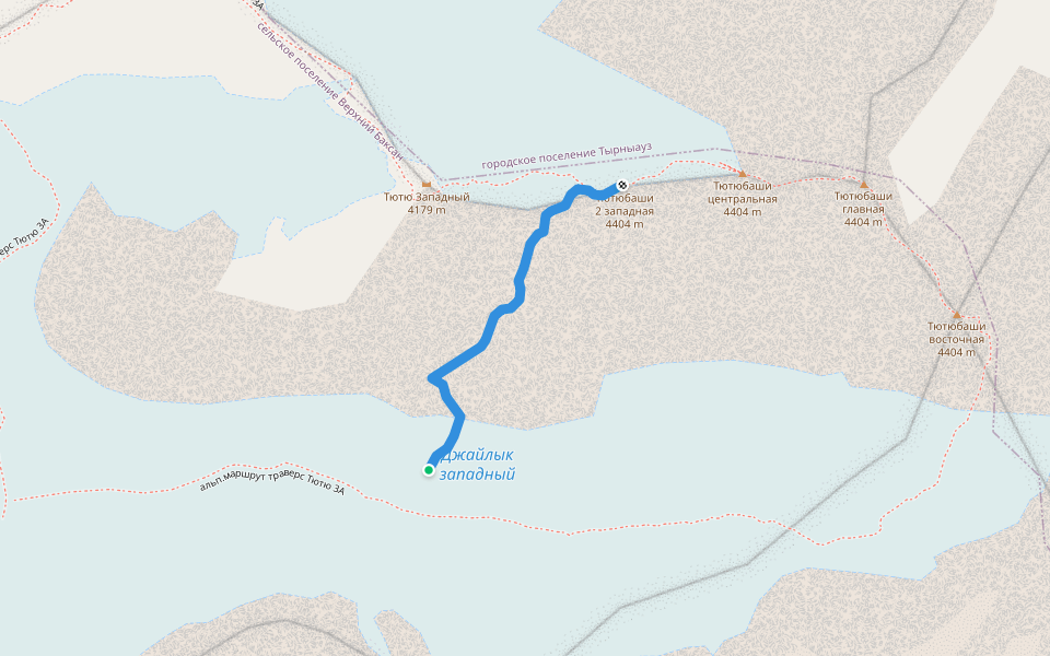 альп.маршрут Тютюбаши 2 зап. "Хрусталик" 3Б walking route map in Verkhnii Baksan
