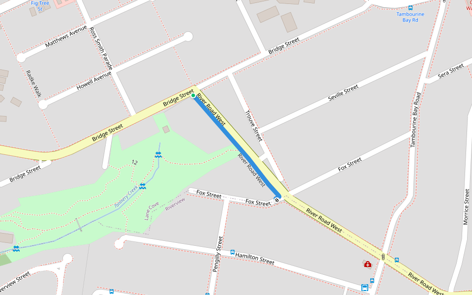 River Road West walking route map in Lane Cove