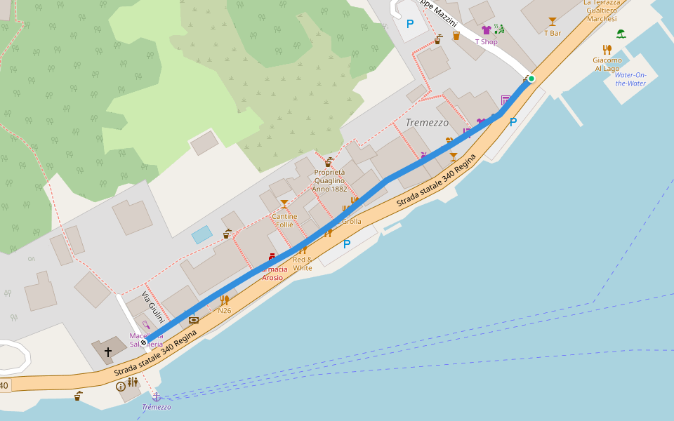 Via Portici Sampietro walking route map in Tremezzo