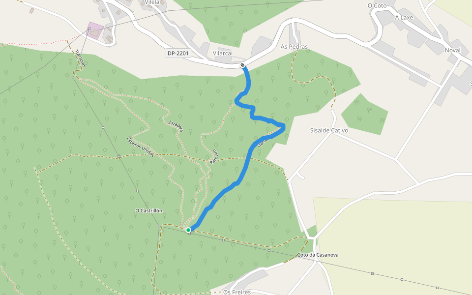 Garduñas walking route map in Os Freires