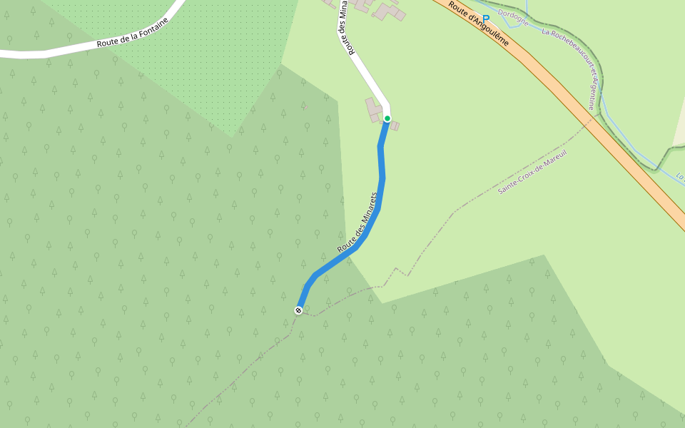 Route des Minarets walking route map in La Rochebeaucourt-et-Argentine