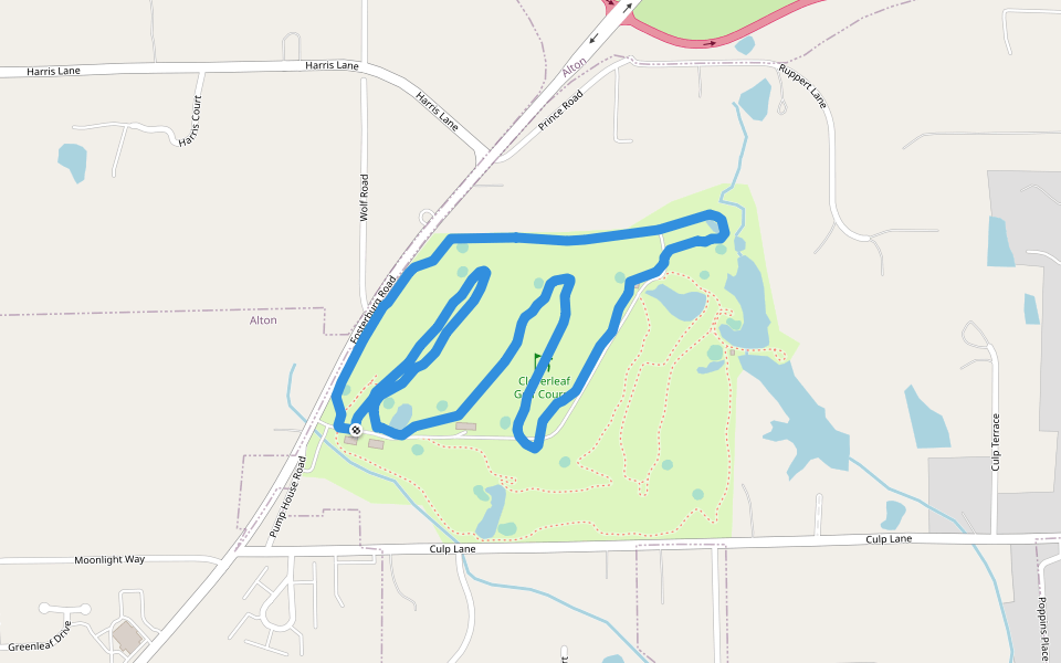 Cloverleaf Front 9 Cart Path walking route map in Alton